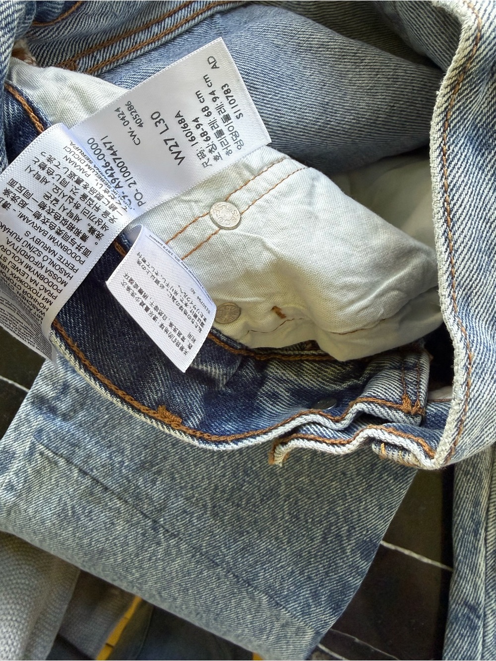 Levi's 501 Clean Craft Light Blue Patchwork Straight Leg Jeans - Picture 4 of 4